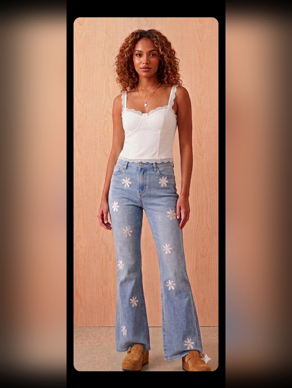 Hollister Women's Light Blue Flared Jeans with Floral Embroidery